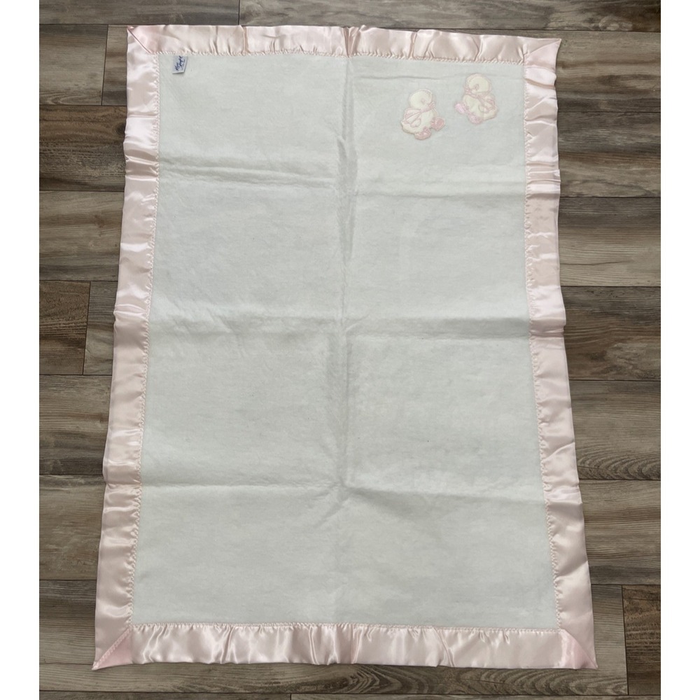 Vintage Kozee Komfort Baby Lovey Satin Trim Blanket 1950s Nursery Beige Ducks